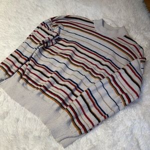 Cream/ multicolored striped turtle neck sweater